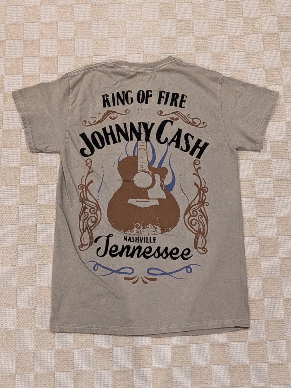 Johnny Cash Beige Graphic Tee with Black Print Size Small
